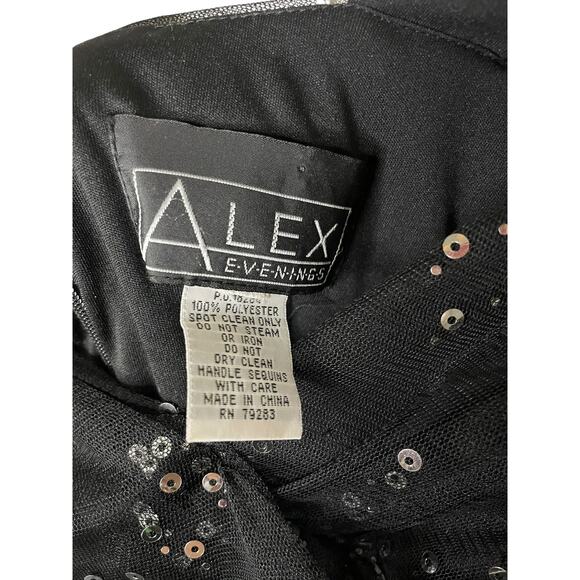 Y2K Modern Alex Evenings Black Tulle Silver Sequin Ruched Party Dress Glam - Picture 6 of 7